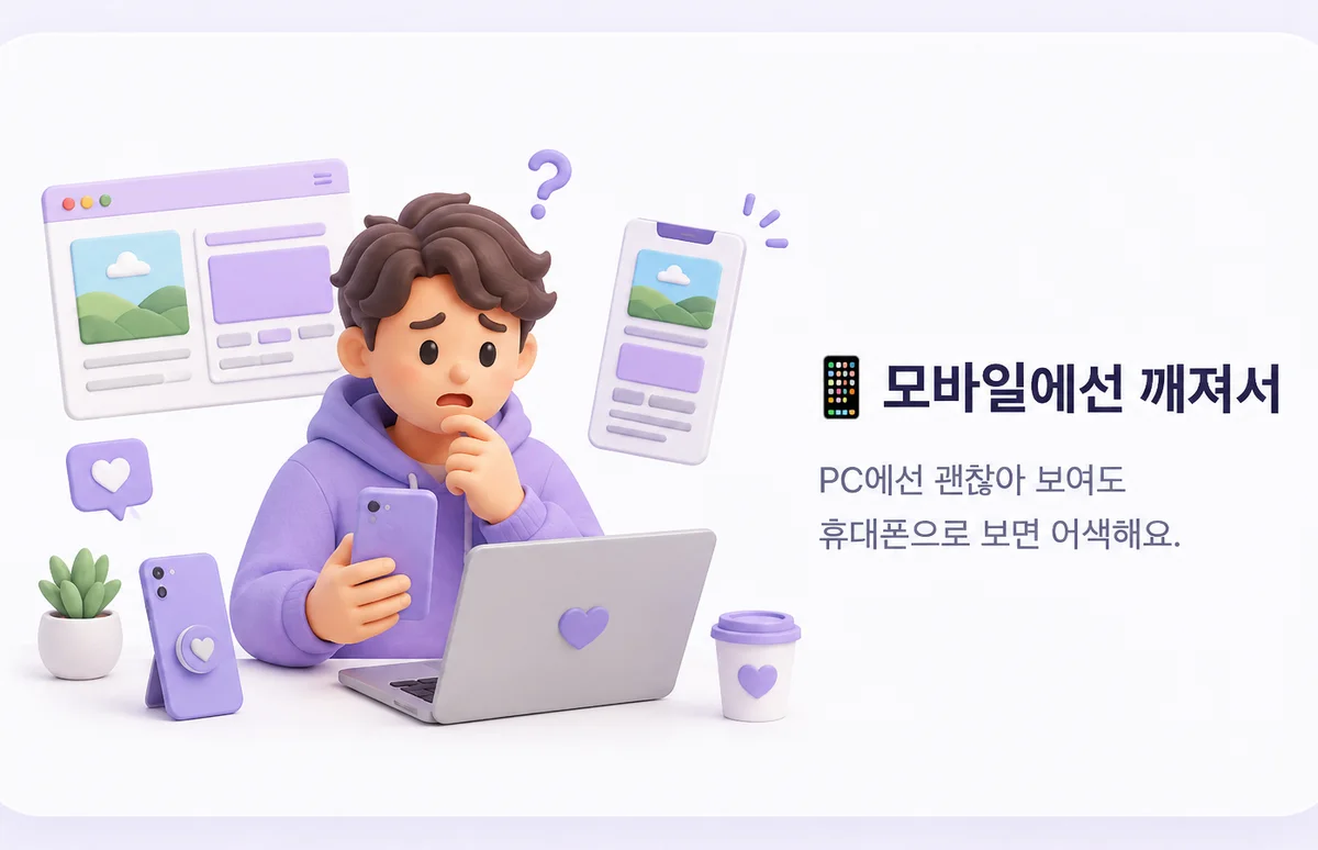 모바일에선 깨져서 — PC에선 괜찮아 보여도 휴대폰으로 보면 어색해요