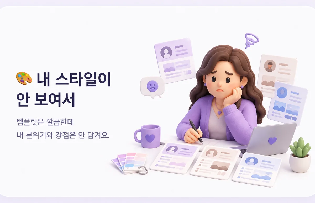 내 스타일이 안 보여서 — 템플릿은 깔끔한데 내 분위기와 강점은 안 담겨요
